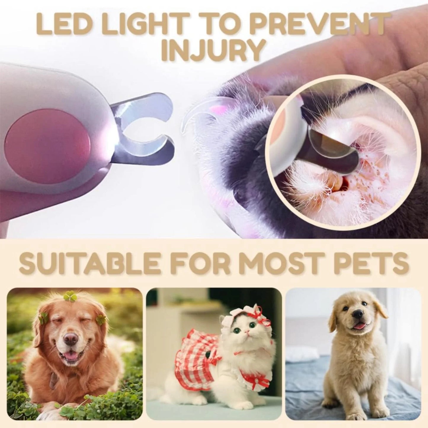 LED Pet Nail Clipper 2024 New Cat Nail Clipper with Super Bright LED Light Suitable for Cat Clippers Precise Cutting Beauty Tool Suitable for Indoor Cats Dogs Rabbits A