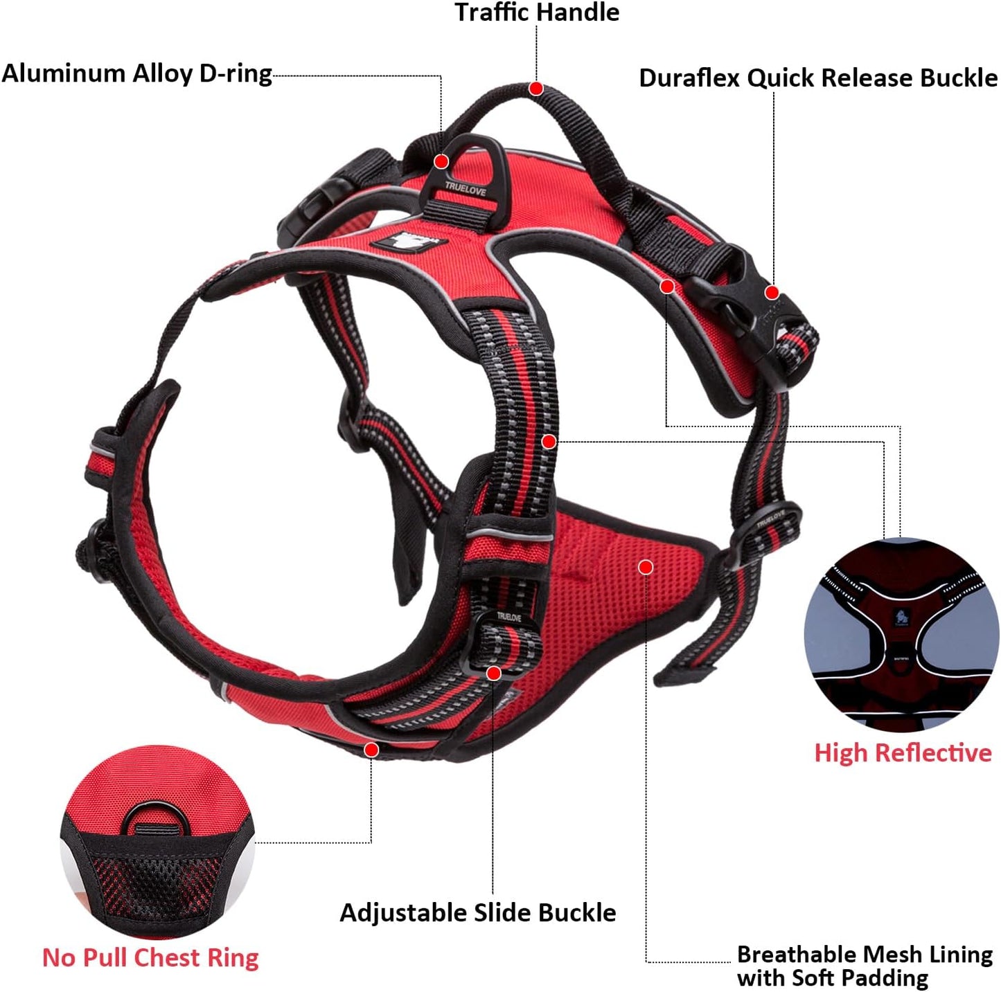 Truelove Adjustable No-Pull Dog Harness Reflective Pup Vest Harnesses Comfortable Control Brilliant Colors Tlh5651(Fushcia,Xs)