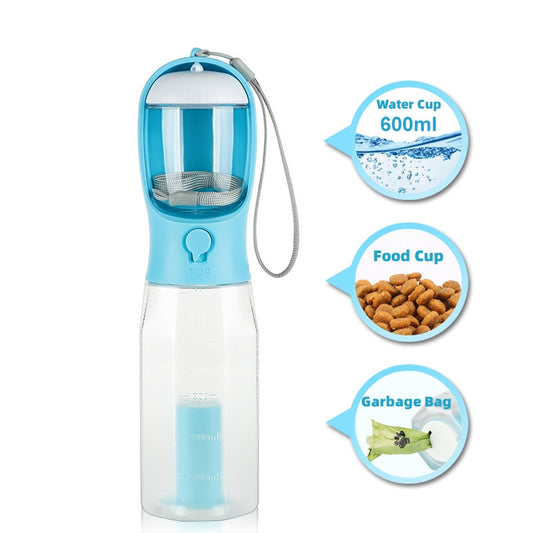 Portable Cat Dog Water Bottle Food Feeder Drinker Poop Dispenser 3 in 1 Leak-Proof Multifunctional Dog Water Bottle Pet Products